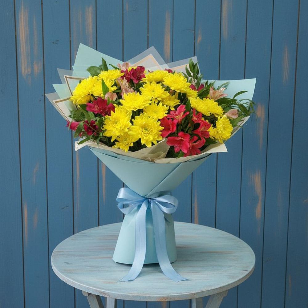 Букет цветов из: Альстромерии и Хризантемы в Кузьмино