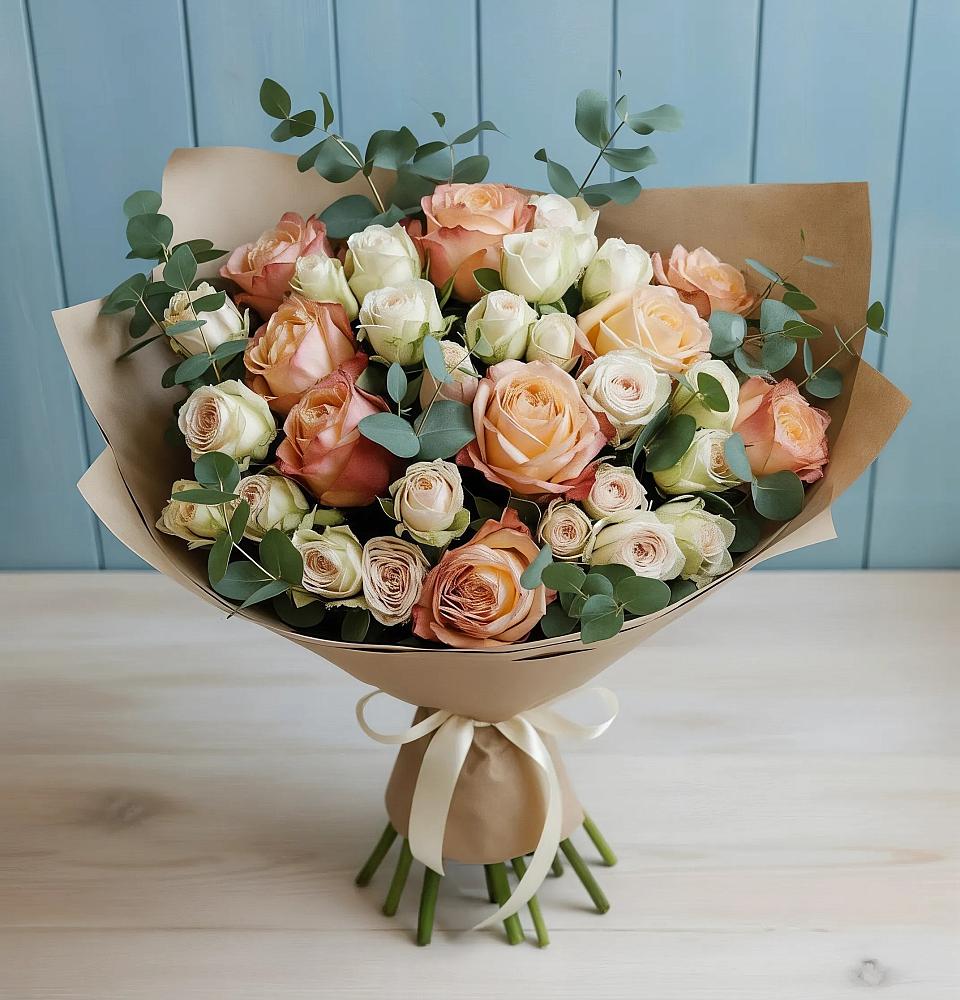 Букет цветов из: Альстромерии и Розы в Кузьмино