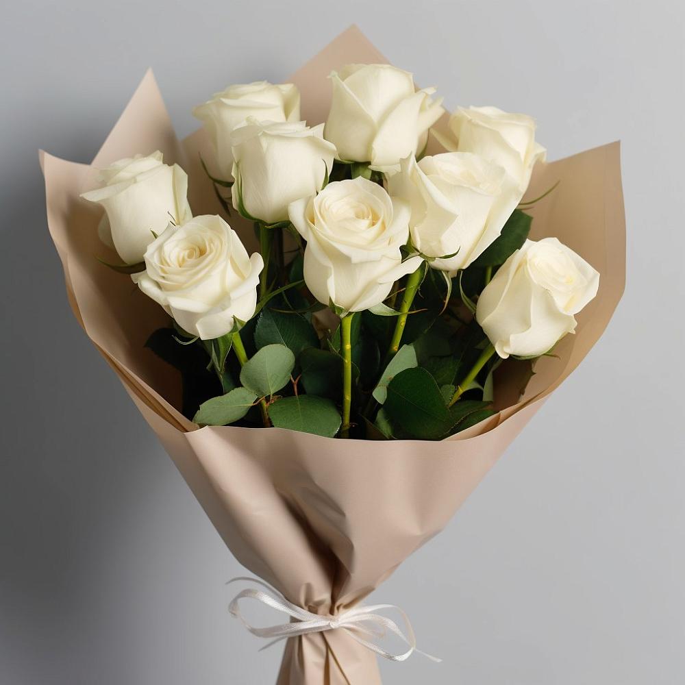 Букет 9 Белых роз Эдлесс Лав в Кузьмино