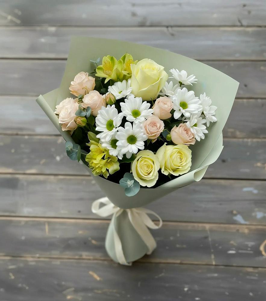Букет цветов из: Альстромерии, Розы и Хризантемы в Кузьмино