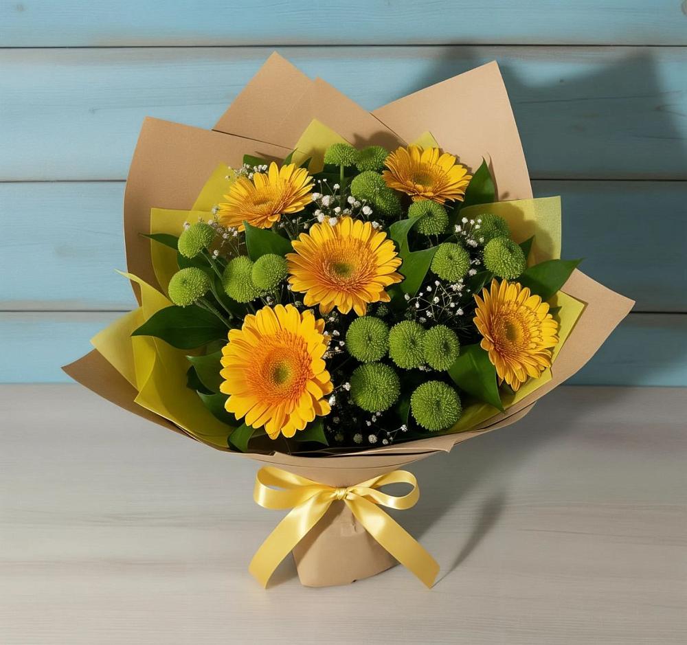 Букет цветов из: Герберы и Хризантемы в Кузьмино