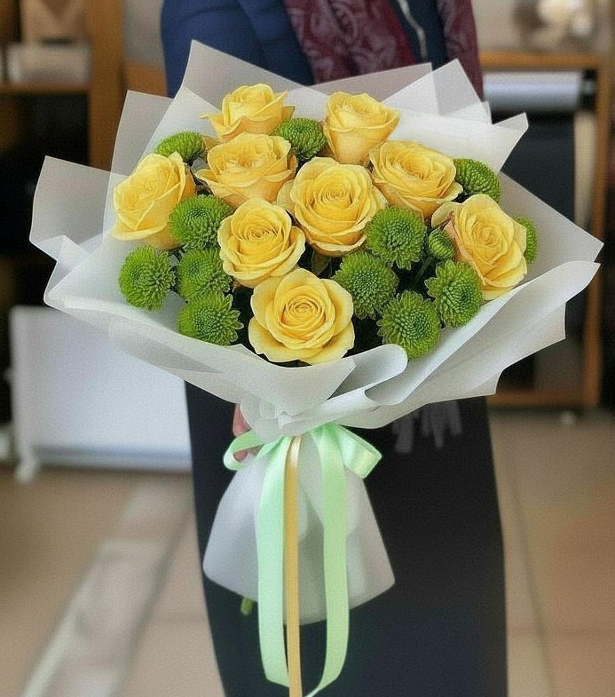 Букет цветов из: Хризантемы и Розы в Кузьмино