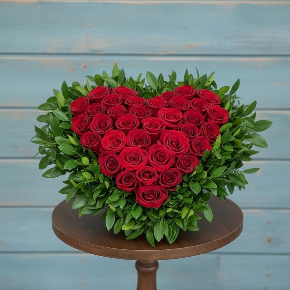 Цветочная композиция из Розы в виде сердца в Кузьмино