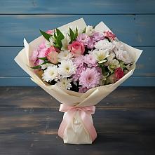 Букет цветов из:  Хризантемы, Альстромерии и Розы в Кузьмино