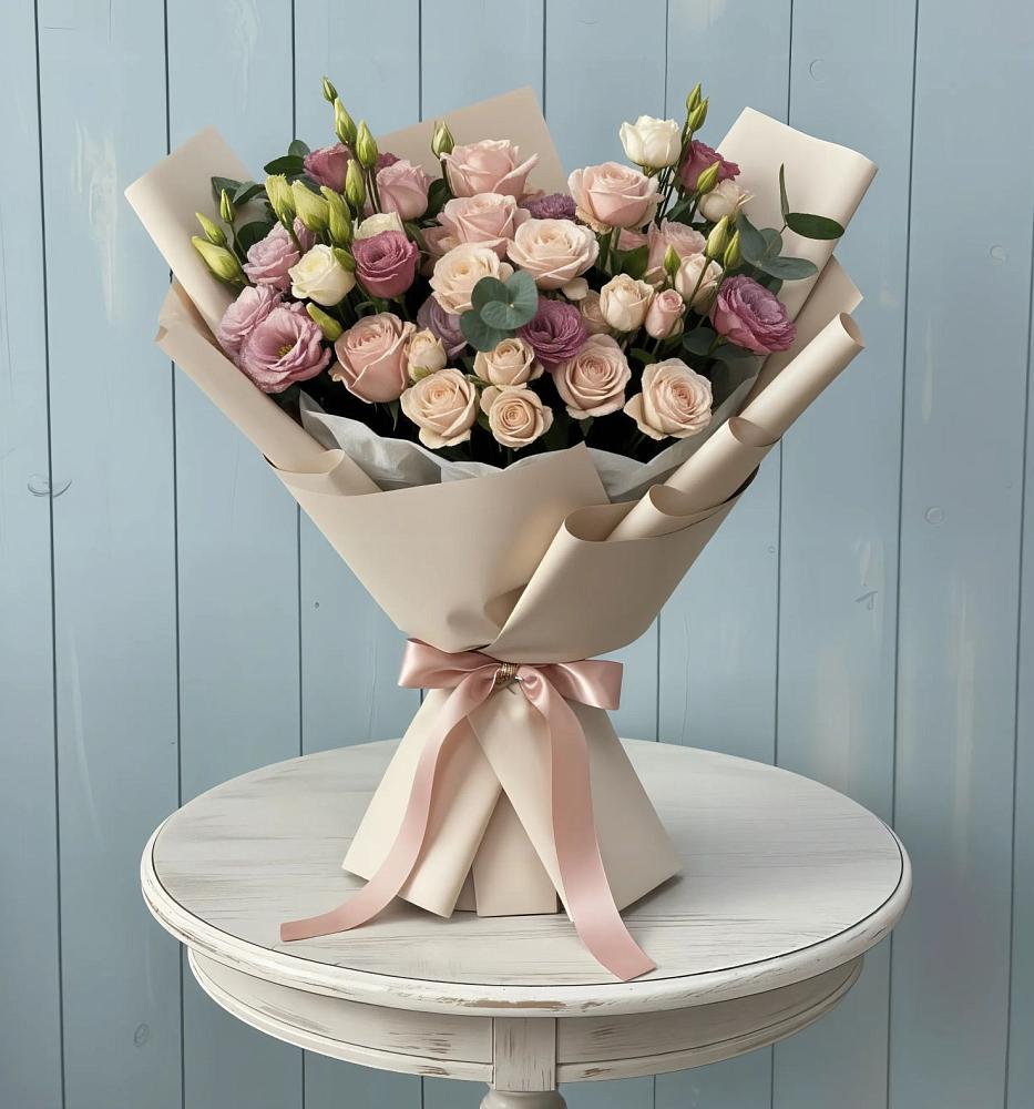 Букет цветов из: Розы и Лизиантусы в Кузьмино