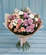 Букет цветов из:  Хризантемы, Розы и Альстромерии в Кузьмино