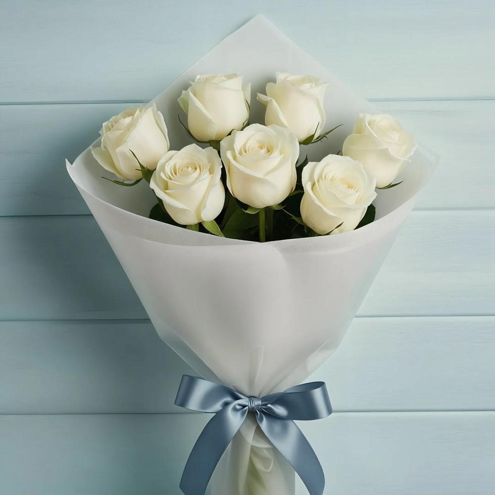 Букет 7 Белых роз Эдлесс Лав в Кузьмино